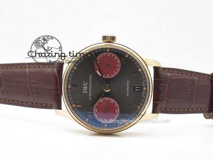 MIROTIME 0331 Portuguese Real PR IW500127 RG ZF 1:1 Best Edition Grey Red Dial On Brown Leather Strap A52010 V AllSeason 7331